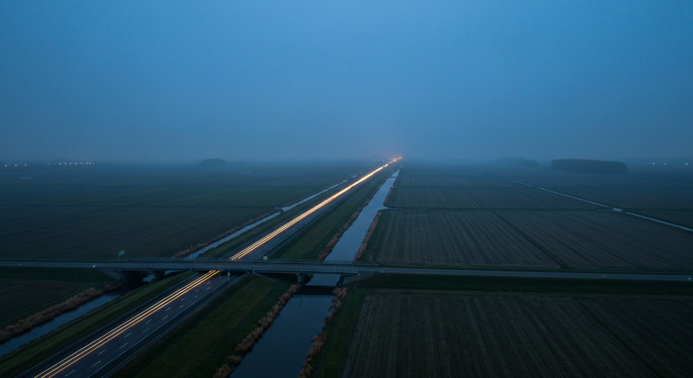 Autobahn und Brücke zur blauen Stunde